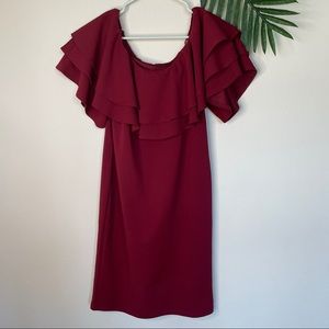 PinkBlush Burgundy cold shoulder ruffle dress